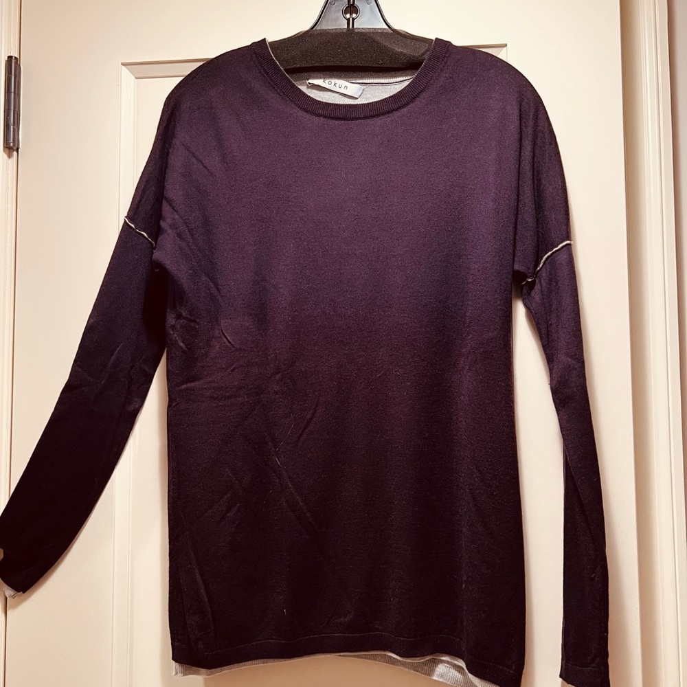 EUC Kokun Eggplant/Wine Colored Bamboo Cashmere Sweater - Size Small